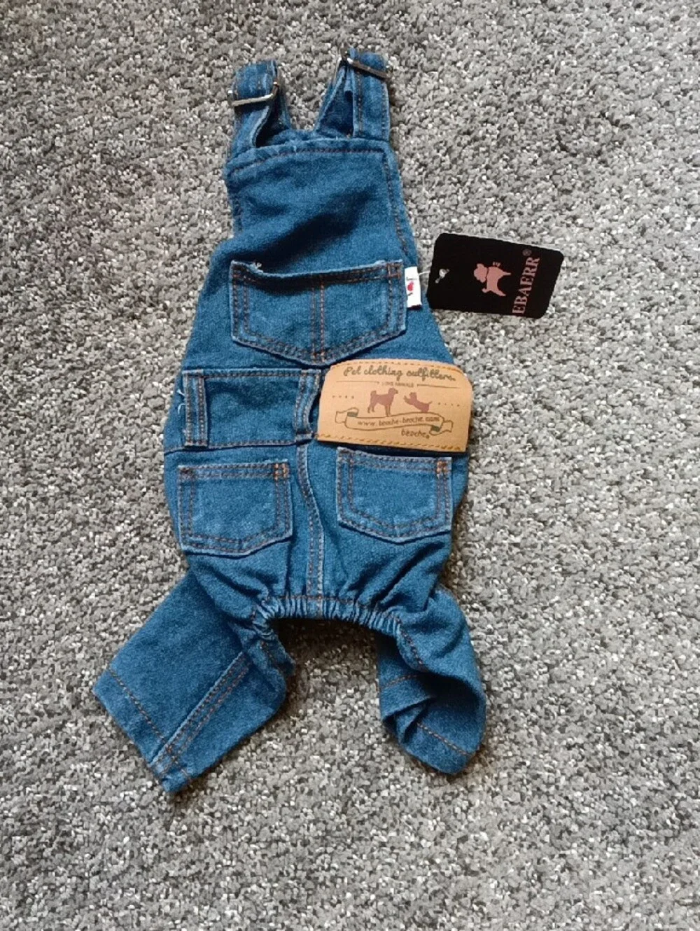 Pet Clothes Elastic Jeans Overalls Washed Denim Cute Style for 🐶 Dogs Size S